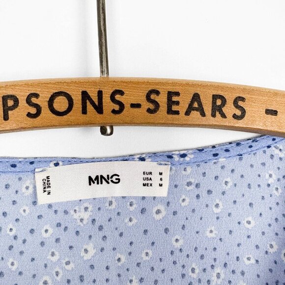 Mango Womens Blue Floral V Neck Mini Dress Size M - Picture 2 of 5